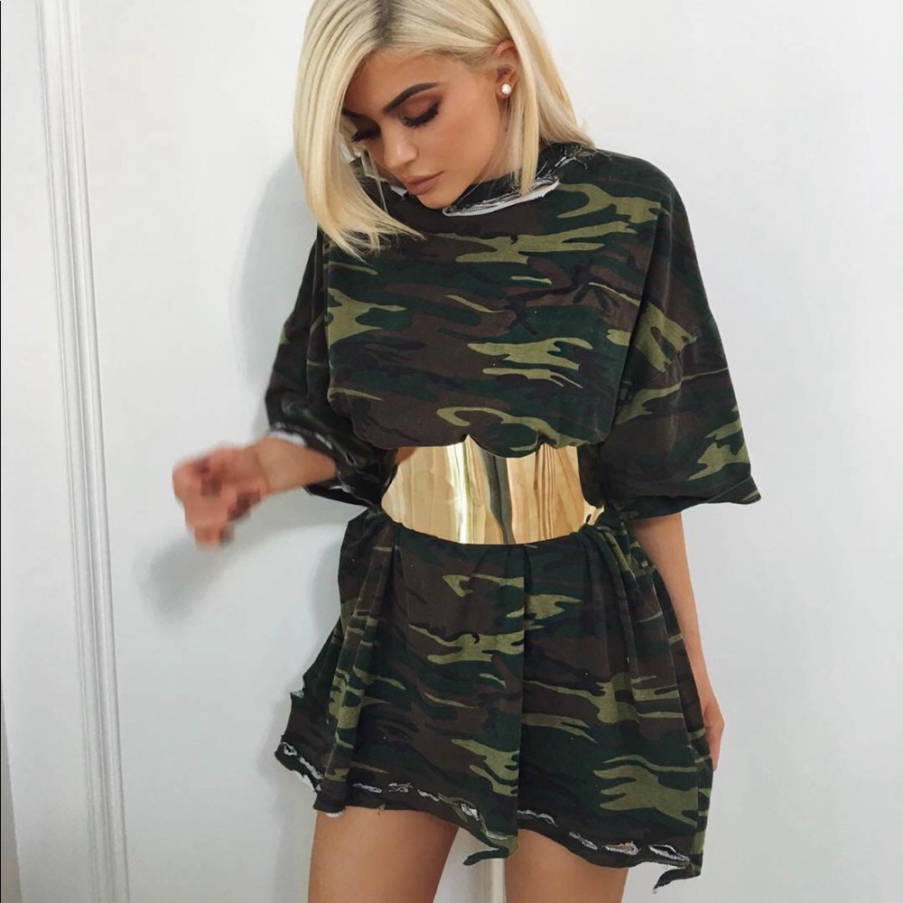 Olive distressed short tee shirt dress petite S